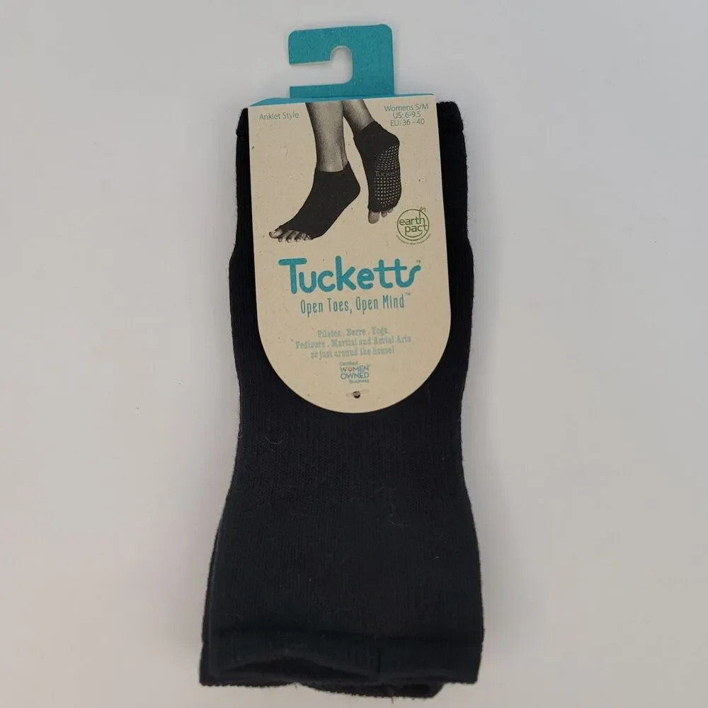Tucketts Toeless Grip Socks Anklet Pilates Yoga Barre Black Size S/M 6-9.5 NWT